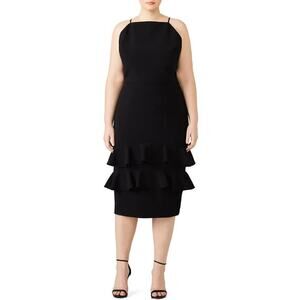 Christian Siriano Arabella Dress Sleeveless Ruffle Tiered Sheath Midi Black 16